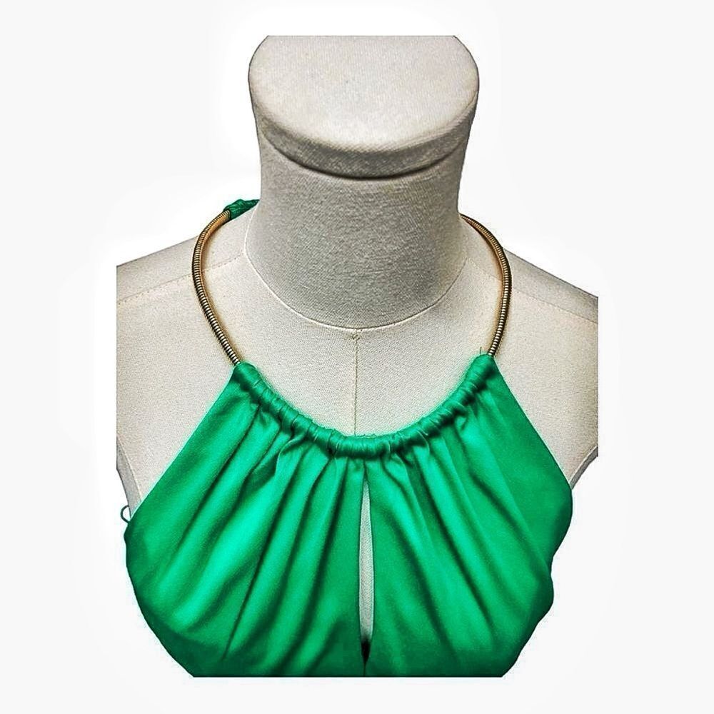 Adrianna Papell Satin With Gold Choker Collar Maxi Dress Gown Size 6 Formal - Picture 7 of 7